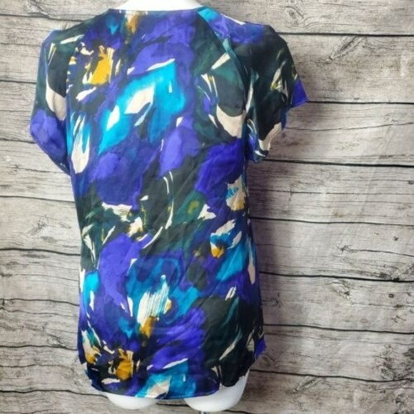 LANE BRYANT WOMENS PLUS SIZE 14/16 BLOUSE MULTI COLOR SIDE RUFFLE CAP SLEEVE TOP - Picture 3 of 7